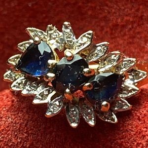 10K Gold Blue Sapphire & Diamond Ring 6.5